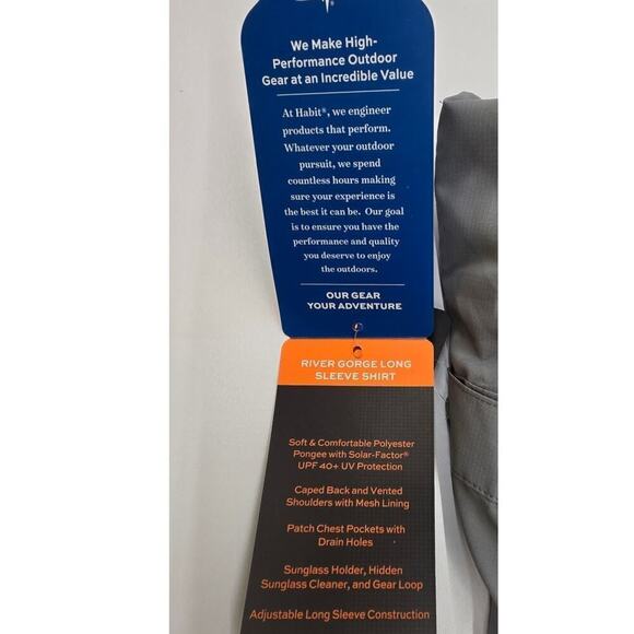 Habit Outdoor Fishing Shirt UV Protection Roll Up Long Sleeve Gray Men's 2XL - Picture 10 of 10